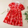 Roupas de Verão para Crianças Maiores, Saias de Algodão Infantis Estilo Retrô Doce com Babados de Manga Curta, Saias de Princesa para Meninas Pequenas