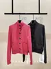 TOMORROWANN Outono Novo Lã de Caxemira Fio Floral Bolso Canguru Gola Alta Cardigan 13332