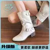 Botines super bonitos color caqui meilade para mujer, petite, con aumento de altura oculto, punta arrugada, tacón de aguja, botines cortos