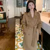 Casaco de Lã de Camelo Dupla Face 801 Casaco Feminino Longo Elegante de Lã Outono e Inverno Solto com Cadarço Estilo Coreano
