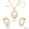 Pendientes y Collar con Piedra Ojo de Gato Ovalada Minimalista de Tendencia Europea y Americana Acero Inoxidable Juego de Joyería de Alta Gama Venta al por Mayor