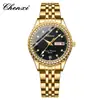 Vendedor Quente Transfronteiriço Calendário Duplo Dia dos Namorados Relógio Luminoso Fabricante Atacado Comércio Exterior Ouro Diamante Incrustado Pulseira de Aço Relógio de Quartzo