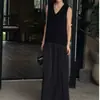 Vestido de Verano Estilo Lirio de Noche Oscura Acetato Cintura Baja Patchwork Negro Holgado Sin Mangas Cuello en V Nuevo en Verano 2026