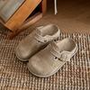 Jin Mi 2025 Primavera Nuevo Cabeza Redonda Gamuza Hebilla de Cinturón Baotou Perezosas Planas para Exterior Casual Mujer Zapatillas Baotou para Mujer