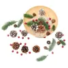 Kit de material para decoración navideña: piñas, agujas de pino, campanas, guirnaldas doradas y rojas, actividades didácticas hechas a mano, adornos navideños