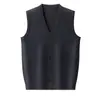 Cardigã de tricô novo estilo, suéter de xadrez grande, colete de costas abertas, colete de moda masculino com decote V, colete confortável abotoado para idosos