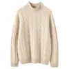 Suéter de cachemira tejido en canalé de estilo casual para mujer, cuello semi-alto, tejido de punto grueso tipo jersey, suéter de manga larga, capa base cálida