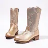 Botas Martin para Niña 2026 Otoño/Invierno Nuevo Estilo Botas Vaqueras Occidentales Bordadas para Niños Mayores Botas de Cuero de Media Caña