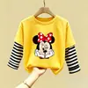 Camiseta de Algodão Puro Manga Longa Infantil Média/Grande Primavera e Outono Nova Blusa Solta para Meninas Estampada Desenho Animado de Menina Camada de Base Tendência