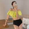 Venta al por mayor de fábrica 2024 Corea del Sur nuevo traje de baño de color sólido lindo con volantes en los hombros, doble abertura, para mujer
