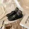 Mismo estilo que Mom Uva~ Tacón oculto de 3 cm~ Zapatos de piel tipo mocasín con hebilla metálica retro británica, punta redonda para mujer