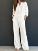 2026 Nuevo Conjunto de Moda Transfronteriza Europea y Americana para Mujer Estilo Casual Retro Perezoso Camisa de Manga Larga Lisa tipo Waffle y Pantalones