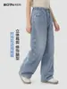 Pantalones de Niña Otoño 2026 Ropa Infantil Nueva y Elegante Pantalones de Pierna Ancha Curvos Jeans de Otoño Delgados para Niños