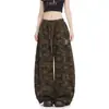 Pantalones de chándal anchos de camuflaje para mujer, estilo hip-hop callejero americano, nuevo estilo de verano, adecuados para chicas populares, baile de jazz, deportes y fitness, corte holgado y curvo