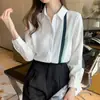 Fotos Reales de Ropa Femenina de Comercio Exterior: Elegante Ropa Casual de Otoño Nueva para Mujer, Camisa de Gasa con Bloques de Color y Cuello Solapa, Camisa Cardigan
