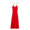 Para Exportação Transfronteiriça Spot Estilo Europeu e Americano Verão 2025 Novo Vestido Midi Feminino Slim com Textura de Cetim de Seda
