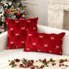 Funda de Almohada Popular Navideña Transfronteriza con Lazo Navideño y Bordado de Estrella de Cinco Puntas, Cojín para Sofá, Funda de Almohada para Decoración del Hogar