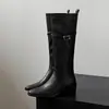 Botas de Cavaleiro de Cano Alto Simples da Moda Estilo Coreano 5,5cm Outono/Inverno 2026 Novas Botas Longas com Zíper Lateral de Bico Quadrado e Salto Grosso
