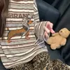 Conjunto de calça longa listrada com estampa de cachorro retrô casual estilo coreano para outono, tamanho plus size, manga longa, modelagem solta, para usar em casa.