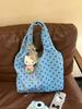 Bolso de Lona con Lunares Azules Coreano para Mujer 2025 Nuevo Bolso de Hombro Tote de Gran Capacidad Estilo Perezoso Bolso Chaleco para Viajes