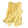 Nova Camisa de Algodão e Linho Sem Mangas Gola Redonda Solta Plus Size de Verão para Mulheres Design Sense Nicho Chique Botão nas Costas Top que Reduz a Idade