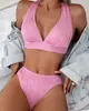 Traje de baño de dos piezas con tiras halter de color liso, estilo europeo y americano, nuevo de verano 2026, bikini sexy para mujer, venta al por mayor