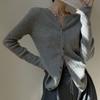 Cárdigan de Lana de Cuello Redondo Nuevo de Otoño e Invierno Abrigo Pequeño para Mujer Ajustado Estilo Coreano Tejido de Punto a Rayas Abrigo Tejido Gris