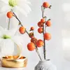 Flores e Galhos de Frutas Simulados Decorativos Caqui Caqui Ornatos Ruyi Arranjo de Flores de Ano Novo Piso Único Galho Múltiplas Cabeças Caqui
