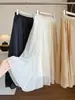 Falda de retazos de textura suave para mujer, nuevo estilo de otoño, cintura alta elástica, dobladillo amplio, falda versátil y favorecedora de línea A