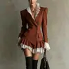 Vestido Blazer de Comercio Exterior Transfronterizo Europeo y Americano para Primavera y Otoño, Elegante para el Trabajo, con Nuevo Diseño y Mangas Largas de Bloques de Color