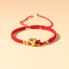 Pulseira Tecida Ajustável para Casais, Pulseira de Fio Vermelho para Homens e Mulheres, Amuleto da Sorte, Pulseira Espírito do Dragão e do Cavalo