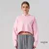 Moletom Pulôver com Capuz para Uso Externo Cor Sólida Manga Longa Jaqueta Cropped Fashionável Tendência Quente Roupas para Corrida Treinamento Yoga Feminino
