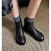 Botines de tobillo patchwork súper cómodos, estilo retro británico, para mujer, punta redonda, suela plana, suela suave, versátiles, botines Chelsea con cremallera trasera