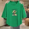 Camiseta de manga tres cuartos con descuento por sobrestock, nuevo estilo primavera-verano para madres, corte holgado, con bajo curvo irregular, para mujeres de mediana edad y mayores
