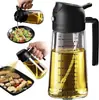 Borrifador de Azeite de Vidro 470ml/16oz para Cozinhar - Dispensador de Azeite 2 em 1 para Utensílios de Cozinha, Air Fryer, Salada e Churrasco