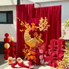 Decoração de Casamento Novo Estilo Chinês Guirlanda com Caractere Dupla Felicidade Parede de Fundo Parede de Fundo de Boas-Vindas para Banquete de Casamento Área para Fotos Suprimentos para Montagem de Ambiente