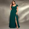 Nuevo Comercio Exterior Talla Grande Vestido de Noche para Mujer Vestido Largo Abertura Cintura Alta Adelgazante Elegante Sexy Largo Vestido para Mujer Europeo y Americano