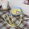 Bolsa de lona a cuadros de gatito lindo para mujer, bolso pequeño cruzado de hombro estilo coreano de nicho para estudiantes, adecuado para la escuela y los desplazamientos, bolsa para teléfono