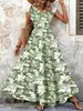 Vestido Retro Estampado de Comercio Exterior Transfronterizo de Amazon 2025 Elegante y Moderno Vestido Largo de Manga Corta con Cuello en V para Mujer
