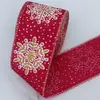Impressão de Natal Dourada e Prateada Floco de Neve Fita de Linho Imitação Decorações para Sacola de Presente de Natal Parede de Fundo Pendurada Fita Superior