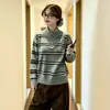 Cárdigan de punto a rayas nuevo transfronterizo para mujer, otoño e invierno, suelto, adelgazante, versátil, suéter, chaqueta con cremallera, top