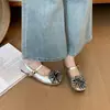 Sapatos Rasos com Strass Estilo Fogos de Artifício Franceses, Sapatos Mary Jane Gentis de Bico Quadrado Fechados com Uma Única Tira, Combinados com um Vestido