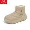 28110 Sapatos Quentes de Algodão 2025 Sapatos de Inverno Femininos com Lã, Botas de Neve de Solado Grosso que Aumentam a Altura para Mulheres
