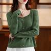 Suéter de punto de talla grande para mujer, de alta gama, con cuello cuadrado, holgado, adelgazante, que cubre la piel, abrigo tipo cárdigan, nuevo atuendo de otoño e invierno.
