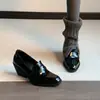 Primer Encuentro Jifa Patente Francesa Británica Zapatos Elegantes para el Trabajo Mocasines Mujer Punta Fina Temperamento Slip-on Tacón Alto Zapatos Pequeños de Piel