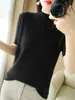 Suéter fino de tricô feminino personalizado de fábrica com gola alta discreta, suéter liso, top estiloso de manga curta, suéter de outono