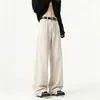 Pantalones casuales de algodón lavado de color liso para hombre, estilo de verano delgado, pantalones de pierna ancha holgados retro americanos, pantalones de pierna recta ligeramente acampanados de moda