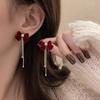 Brincos de Laço Vermelho com Pérolas de Imitação para Mulheres Outono e Inverno, Brincos de Alta Qualidade, Novos Brincos Vermelhos Estilo Chinês 2023