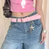 Cinto Rosa Largo Y2K com Fivela Dupla Estilo Doce e Cool para Mulheres, Cinto Decorativo Personalizado Inspirado em Designer para Combinar com Jeans, Tendência