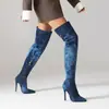 Botas de Mujer de Talla Grande con Punta Aguda, Suela de Goma, Cremallera Lateral, Botas Martin de Mezclilla Ligeras para Mujer, Tallas 34-47, Transfronterizas